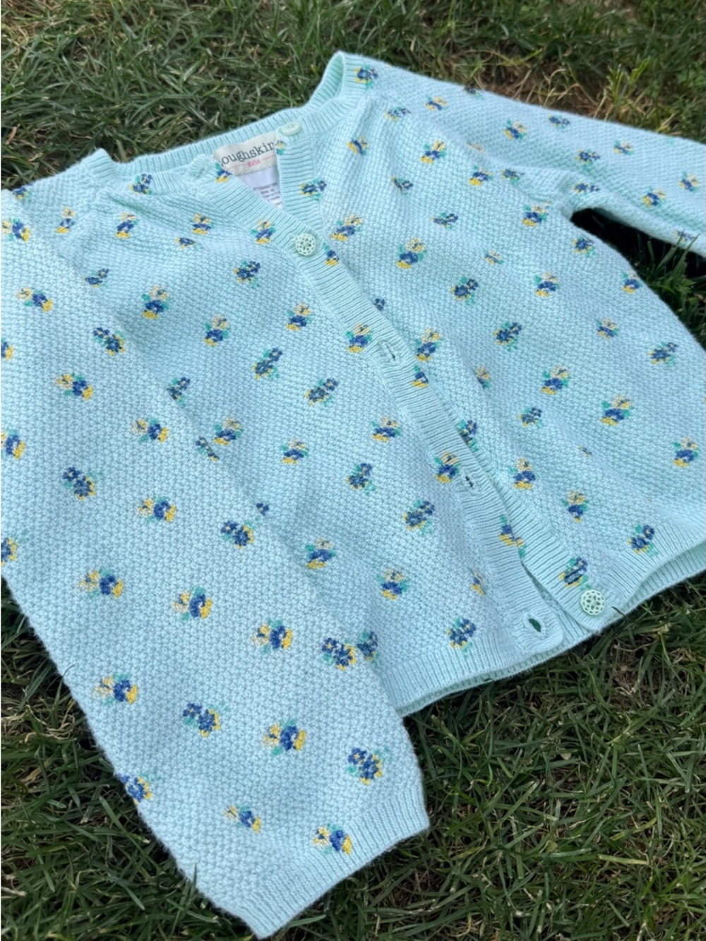 Toughskins Light Blue Floral Knit Cardigan 24m